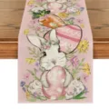 Cammino da tavolo con coniglietto pasquale lino stampa rosa fiori uova decorazione festa. - 33*183cm / Modello 5