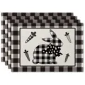 Black and white buffalo plaid Easter bunny placemat for dining table and kitchen decor. - Style 4 Placemat