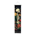 Halloween skeleton floral vertical hanging tapestry wall art with wooden rod and black fringe. - Style 1 / 32.5x130cm