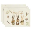 Detailed view of Easter linen placemat featuring cute vintage rabbit and carrot patterns. - Style 6 Placemat
