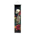 Halloween skeleton tapestry wall hanging with parrot and floral design for party decor. - Style 2 / 32.5x130cm