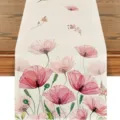 Enhance your dining table with this beautiful pink floral linen table runner, perfect for home decor. - Style 2 Table Runner / 33*180cm