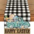Easter table runner buffalo plaid farmhouse vintage truck table decoration linen fabric - Style 1 Table Runner / Table Flag