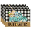 Easter table placemat set, buffalo plaid truck design, festive dining table decor. - Style 1 Placemat / Table Flag