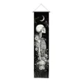 Halloween skeleton tapestry gothic wall hanging with floral moon and bird design for decor - Style 3 / 32.5x130cm