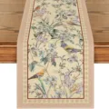 Linen table runner with vintage floral and bird print for dining room decor and party - 33*180cm / Style 1