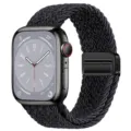 Zwarte nylon gevlochten horlogeband met magneetsluiting compatibel met smartwatch. - Zwart en Grafiet