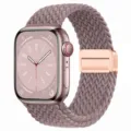 Gevlochten nylon horlogeband met magnetische gesp vervanging voor Apple Watch roségoud kast. - Rookpaars