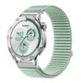 Detailed view of woven smartwatch strap replacement, soft breathable texture, secure metal lug. - 20mm / Cyan Blue