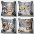 Set of 4 Christmas throw pillow covers with winter snow scenery and deer for holiday home decor. - 45x45 (Short Plush) / Style 6