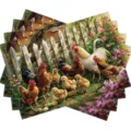 Retro farmhouse rooster placemats, country theme floral table decoration and insulation pads. - Style 5
