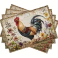 Vintage farmhouse rooster placemat set, rustic country floral dining table mat for home decor. - Style 6