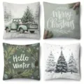 Set von 4 Weihnachtskissenbezuegen Vintage Lkw Tannenbaum Winter Sofa Dekoration - 45x45 (Kurzer Plüsch) / Stil 3