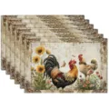 Vintage farmhouse rooster placemats rustic sunflower table mats dining decor set of 6 - Style 1