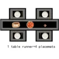 Black geometric Greek key table runner and 4 placemats set for dining room table decor - 4 Placemats + 1 Table Runner