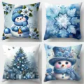 Christmas throw pillow covers set winter blue snowflake snowman holiday couch cushion - 45x45 (Short Plush) / Style 10