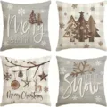 4-pack Christmas throw pillow covers with rustic wooden trees and deer designs for sofa decor - 45x45 (Short Plush) / Style 11