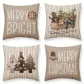 Set of 4 Christmas decorative pillow covers rustic wooden style holiday cushion cases for sofa - 45x45 (Short Plush) / Style 12