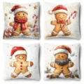 Christmas gingerbread man throw pillow covers, set of 4 decorative cushion cases for sofa. - 45x45 (Short Plush) / Style 15