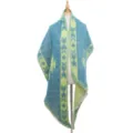 Dikke gebreide winter warme diagonale sjaal omslagdoek, stijlvol blauw geel patroon. - Teal
