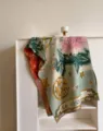 Vintage oil painting floral woven shawl scarf tarot star design cozy warm winter blanket - Gold Five-Star Pink Rose