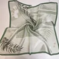 Green botanical oil painting print silk square scarf for women elegant floral accessory - Light Green Floral Scarf