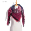 Detailed view of winter thick plaid scarf, gradient tweed tassel wrap, warm fashion accessory. - Burgundy