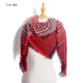 Winter thick plaid gradient scarf shawl for men and women, warm cozy loop yarn neckerchief. - Red