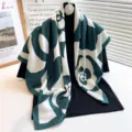 Elegant green white floral print square silk scarf 70cm trendy twill neckerchief for women. - RY-08