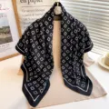 Classic black and white geometric pattern silk feel square scarf for women 70cm trendy neckerchief - RY-13