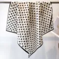 Classic black and white printed square scarf, elegant imitation silk twill neckerchief. - RY-06