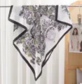 Spring summer women silk satin square scarf floral butterfly print fashion elegant shawl 90cm - Black and Yellow Butterfly Floral RY-26