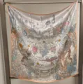 Luxurious 100% silk square scarf featuring intricate equestrian marine carriage print design. - Underwater Secret Realm RY-03