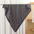 Black paisley print large square scarf, stylish vintage headwrap and lightweight shawl. - RY-35