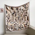 French vintage style square scarf with abstract architectural print, elegant retro accessory. - City Corner Floral Garden RY-09
