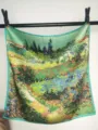 Detail view of the 53cm art oil painting floral path square silk scarf woman accessory. - Van Gogh Flowering Garden Path