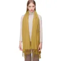 Close-up view of the soft yellow fringe scarf showcasing fine texture and cozy fabric details. - Bright Yellow (014)