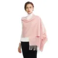 Detailed view of the stylish winter warm pink solid color tassel scarf and cozy shawl item. - Pink (013)