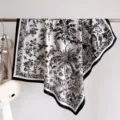 Luxe zwart-wit zijden sjaal met bloemenprint, elegante ademende zomer sjaal voor dames. - RY-04