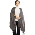 Effen kleur imitatie kasjmier kwastje sjaal winter warme damesmode comfortabele omslagdoek - Donkergrijs (002)