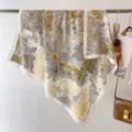 Exquisite vintage botanical silk square scarf detail, elegant floral and architectural print. - Tropical Rainforest-Beige