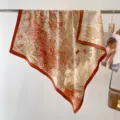 Vintage jungle botanical print square silk scarf with elegant orange border for women. - Tropical Rainforest-Orange Red
