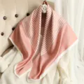 Pink white striped imitation silk square scarf elegant breathable neckerchief shawl for women - RY-12