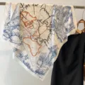 Exquisite vintage world map print silk scarf, elegant literary style accessory for women. - Northern Hemisphere Forest-Blue Orange