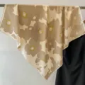 Elegant beige floral print square silk scarf, vintage artistic style for women fashion. - Maple Leaf Flower-Beige