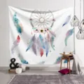 Nordischer Traumfänger Aquarell Feder Wandteppich für Schlafzimmer Wanddekoration. - Stil 4 (Zitronenfliese Aquarell) / 95x73cm (Gebürstet)