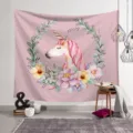 Rosa Einhorn Wandteppich Wandbehang fuer Schlafzimmer Aesthetische Dekor Boho Kunst 150x130 - Stil 3 (Voller Zitronen- und Blumendruck) / 95x73cm (Gebürstet)