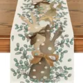 Easter linen table runner with cute watercolor bunnies and eucalyptus leaves for dining room. - Style 2 Table Runner / Table Flag