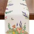 Spring summer floral linen table runner watercolor tulip lavender dining table home decor - Style 7 / 33*183cm