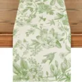 Green botanical floral bird print linen table runner, fresh vintage style dining decor mat. - 33*180cm / Style 5